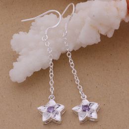 Fashion (Jewelry Manufacturer) 40 pcs a lot Hang Purple diamond Flower earrings 925 sterling silver jewelry factory Fashion Shine Earrings