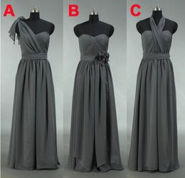 Grey Convertible Bridesmaid Dresses Long Chiffon Cheap Maid Of Honour Dresses Plus Size Formal Dresses Real Photo Country Bridesmaids Dress