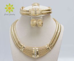 Free Shipping 18k Gold Filled Dubai African White Austrian Crystal Necklace Bracelet Earring Ring Wedding/Bride Jewellery Set