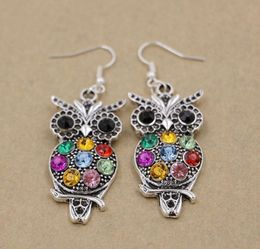 Earring , 10 pair Fashion Jewelry Colorful Cute Owl Crystal 925 silver Fish Hooks Earrings