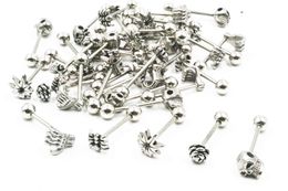 Lo20pcs Surgical Steel Punk Emo Tongue Ring Bar Nipple Barbells Body Piercing 14g ~1 .6mm New Arrived