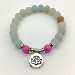 SN1194 Hot Sale Women`s Lotus Bracelet Natural Matte Amazonite Yoga Bracelet Vintage Design Energy Stone Healing Jewellery