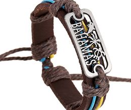 2015 latest version punk style 100% genuine leather bracelet handmade man woman BAHAMAS rope adjustable bracelet 20pcs/lot