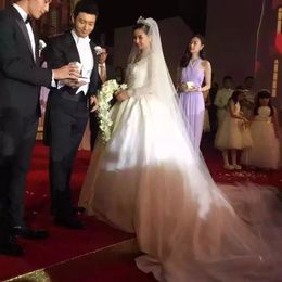 Angelababy Style Cathedral Bridal Veils 4.5 Metre Length Wedding Veils Two Layer Custom Made Length Bridal Veils With Metal Combs Soft Tulle
