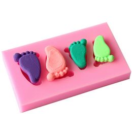 Wholesale-Lovely Baby Foot Shape Silicone Fondant Mould 3D Soap Candle Cookie Chocolate Candy Cank decoration Mold DIY