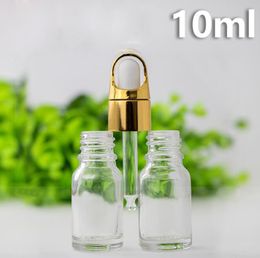 Factory wholesale glasse bottles 10ml e juice empty glass dropper bottle with gold/ silver screw cap