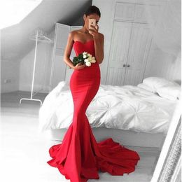 Red Color Simple Cheap Evening Dresses Sexy Sweetheart Floor Length Evening Gowns Custom Made Mermaid Formal Prom Dress