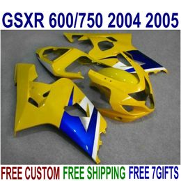 Free Customise ABS fairing kit for SUZUKI GSXR600 GSXR750 2004 2005 K4 GSXR 600 750 04 05 blue yellow fairings set FG76