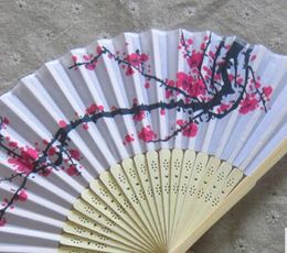 DHL Free Shipping 100pcs/lot cherry blossom silk hand fan wedding favor plum blossom hand folding fan