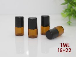 Factory Price 1ml Glass Roller Empty Amber Glass Bottles Metal Roller Ball Mini Perfume Sample Bottle Essential Oil Bottles 1000pcs/lot