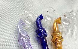 Handle Skull Smoking Pipe Glass Pipes Handle Curved Oil Burner Pipe 12cm Glass Oil Burners Mini Glass Pipes Smoking Tube Many Colors