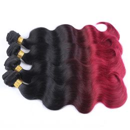 Ombre Hair Extensions Brazilian Body Wave Two Tone Colour 100% Human Hair Weaves Brown Burgundy Red Free Shipping