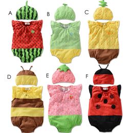 Baby Rompers Cotton Baby Clothes Insect Fruit Pattern Infant Jumpsuits+Hat 2pcs Toddler Girls Clothing Set 2017 Newborn Photography Props