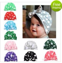 INS Baby Bow Hat Bunny Ear Caps Europe Style Turban Knot Head Wraps Hats 10Colors Infant India Hats Kids Winter Beanie