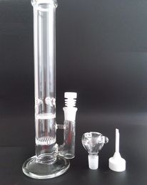 glass water bong two perc water percolator smoking with ceramic nail & carb cap clear pipe disk joint size:18.8mm height: 30cm