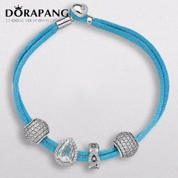 DORAPANG 2017 NEWEST 100% 925 Sterling Silver Hand rope Charm Bracelet suits Clear CZ Charm Bead fit Bracelet DIY For Jewelry