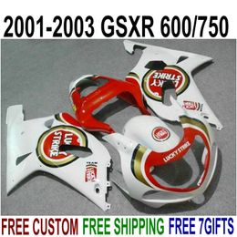 abs motorcycle fairing kit for suzuki gsxr600 gsxr750 2001 2002 2003 k1 red white lucky strike fairings set gsxr600 750 0103 ra45