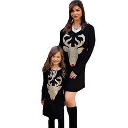 Mother And Daughter Clothes Autumn Christmas Deer Pattern Matching Family Outfits Antlers Long Sleeve Mother Daughter Dresses Mommy And Me