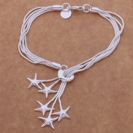 Free Shipping with tracking number Top Sale 925 Silver Bracelet Hang five starfish bracelet Silver Jewellery 10Pcs/lot 1539