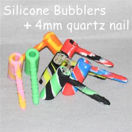 multifunction silicone hammer bubbler hand pipe with 4mm quartz nail food grade silicone wax jar container tobacco smoking pipe