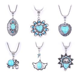 Wholesale Tibetan Silver Jewelry in Bulk Personality Turquoise Chokers Necklace Cheap European Hollow-out Many styles pendants 18 types