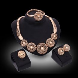 African Jewelry Set Fashion Women 18K Gold Plated Totem Wedding Necklace Bracelet Earring Ring Jewelry Set