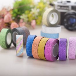 Wholesale-8 Colours 10m glitter tape strong adhesive for masking deco washy tape