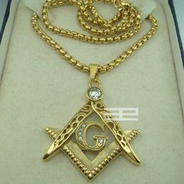 -Mens 18k Gold versegelte Freimaurerei Masonic Mason Anhänger Free Kette Halskette N214