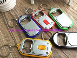 Fast DHL Free shipping 200pcs 3 in 1 Beer Can Bottle Opener LED Light Lamp Key Chain Key Ring Keychain Mixed Colours