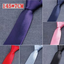 HOT Men's Tie 50 Colors 7*145cm NeckTie Occupational solid color Arrow tie for Father's Day Men's business tie Christmas Gift Free FedEx