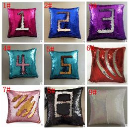 DIY Mermaid Sequin Cushion Cover 40*40cm Double Color Reversible Magical Throw Pillow Case Reversible Pillowcase Home Car Decoration