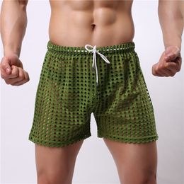 New Erotic Men Boxer Shorts Gay Underwear Fashion Mesh Hollow Out See Through Breathable Nightwear Sexy Boxer Sleepwear Male Clubwear