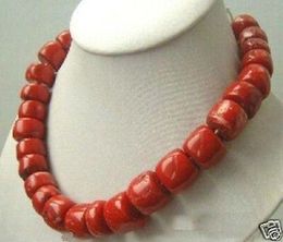 -Tibet corallo rosso collana d'argento perle di grandi dimensioni da 18"