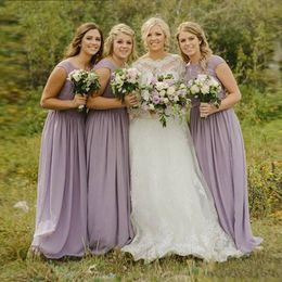 Cheap Country Lavender Bridesmaid Lace Appliques V Back With Zipper Chiffon Wedding Guest Party Dresses Maid Of Honour Gowns