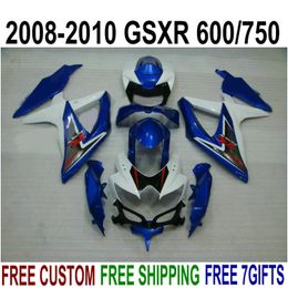 hot sale fairing kit for suzuki gsxr750 gsxr600 2008 2009 2010 k8 k9 gsxr600 750 0810 white black blue fairings set r56p