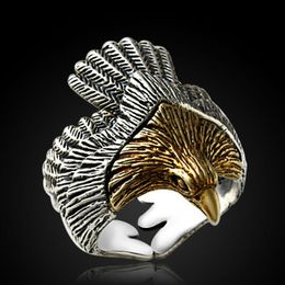 925 Sterling Silver Eagle Ring Retro 14K Gold Decoration Men Ring Domineering Black Royal Court Style Weight 12g Width 2.7cm