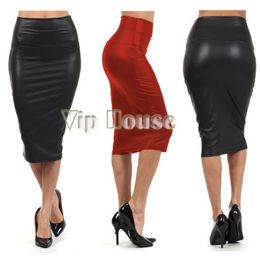 Skirts Hot Selling black Red Women High Waisted Skirt Pencil Skirt Leather Skirt Plus Size High Quality Drop Free shipping M/L SV02