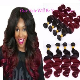 Peruvian Virgin Hair Body Wave 3 Bundles 1B Burgundy Ombre Hair Extensions Mixed 12"-26" Red Hair Weave Peruvian Body Wave 100% Human Hair