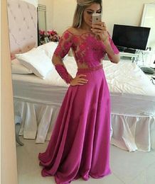 Long Sleeve Lace Prom Dresses 2016 Lace Appliques Evening Party Dress robe de soiree Sheer Bodice vestidos de fiesta Homecoming Dresses