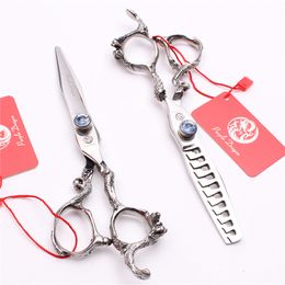 Z9006 6"JP 440C Purple Dragon Blue Stone Professional Human Hair Scissors Barbers' Hairdressing Scissors Cutting Thinning Shears Style Tools