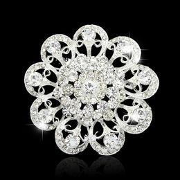 New Design Stunning Clear Rhiniestone Diamante Flower Brooch Exquisite Crystals Vintage Silver Tone Costume Pins Broach Cheap Factory Brooch