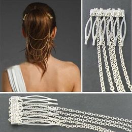 WEDDING HAIR ACCESSORIES VINTAGE GOLD AND SILVER CHAINS FRINGE TASSEL HAIR COMB CUFF WOMEN HEAD CLIPS HAIRBAND 50pcs/lot