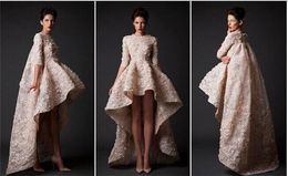 Zuhair Murad Elbise Yüksek Düşük Yarım Kollu Aplikler Boncuk Katmanlı Ünlü Akşam elbise Fermuar Geri Zarif Custom Made Gelinlik Modelleri