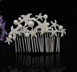 Wholesale-wedding romantic crystal rhinestone pearl metal star hair comb bride party hair Jewellery bridal vintage hair accessories