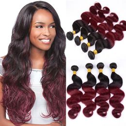 Ombre 1B Burgundy 1b 99j Body Wave 3pcs lot Black And Burgundy Brazilian Virgin Hair Weave Hair Bundles Two Tone Brazilian Hair Extensions