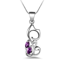 Free shipping fashion high quality 925 silver Cat with Purple diamond Jewellery 925 silver necklace Valentine's Day holiday gifts Hot 1686