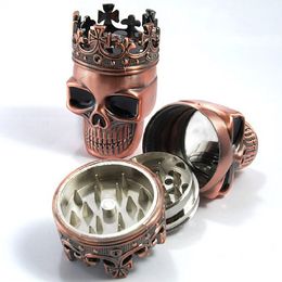 Super Grinder Metal King Skull Metal Tobacco Herb Grinder Skull Grinder 3-Part Spice Crusher Hand Muller Magnetic with Sifter