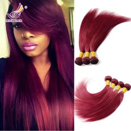 Malaio Virgem Cabelo Liso Vermelho 99j Cor Borgonha Tecelagem Tecer Cabelo 4 Pçslote Frete Grátis 100% Não Transformados Extensões de Cabelo Humano Remy