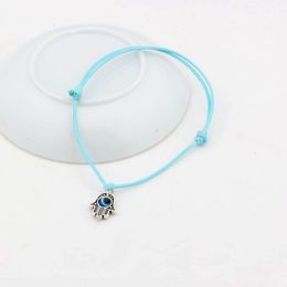 Hot ! 50pcs Hamsa Hand String Evil Eye Lucky blue Colour wax Cord Spiritual Bracelets Success Protection