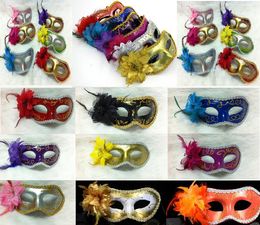 Women Sexy Hallowmas Venetian mask masquerade masks with flower feather mask dance party mask Venice party masks